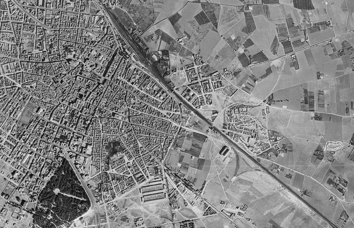 La misma zona en la foto aérea de 1956
