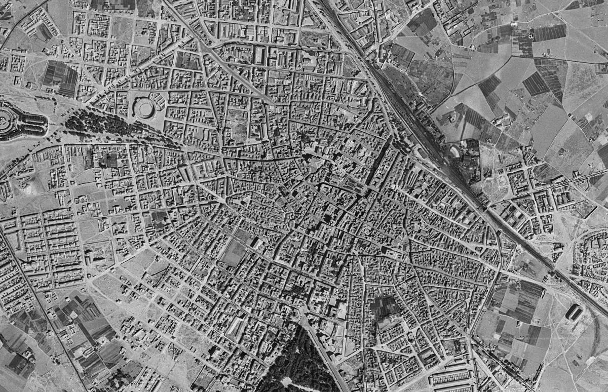 La misma zona en la foto aérea de 1956