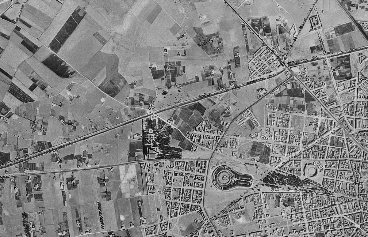 La misma zona en la foto aérea de 1956