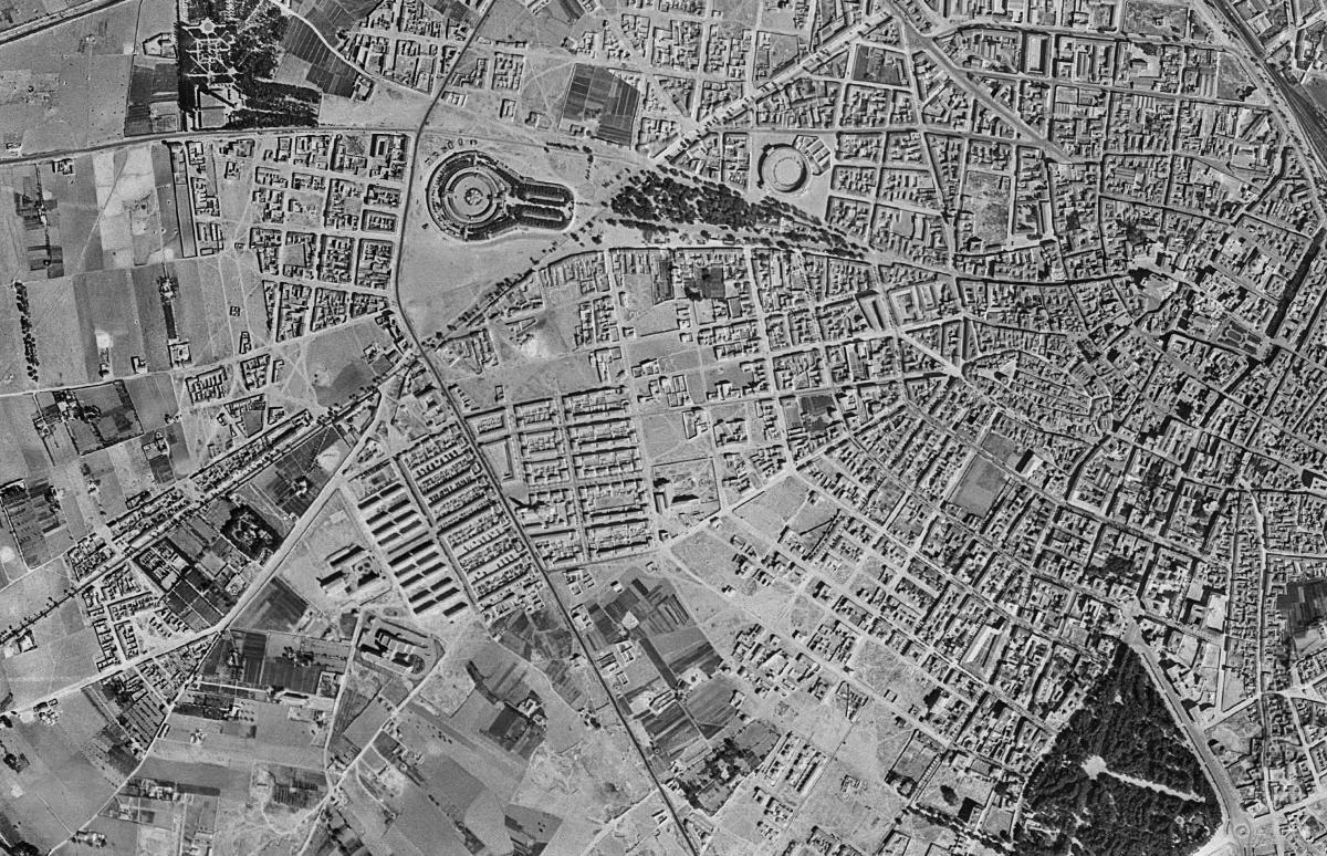 La misma zona en la foto aérea de 1956