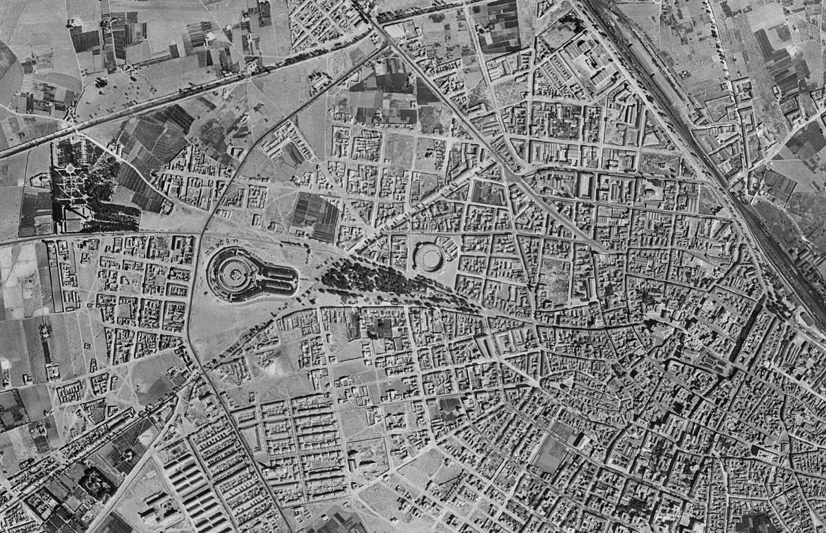 La misma zona en la foto aérea de 1956