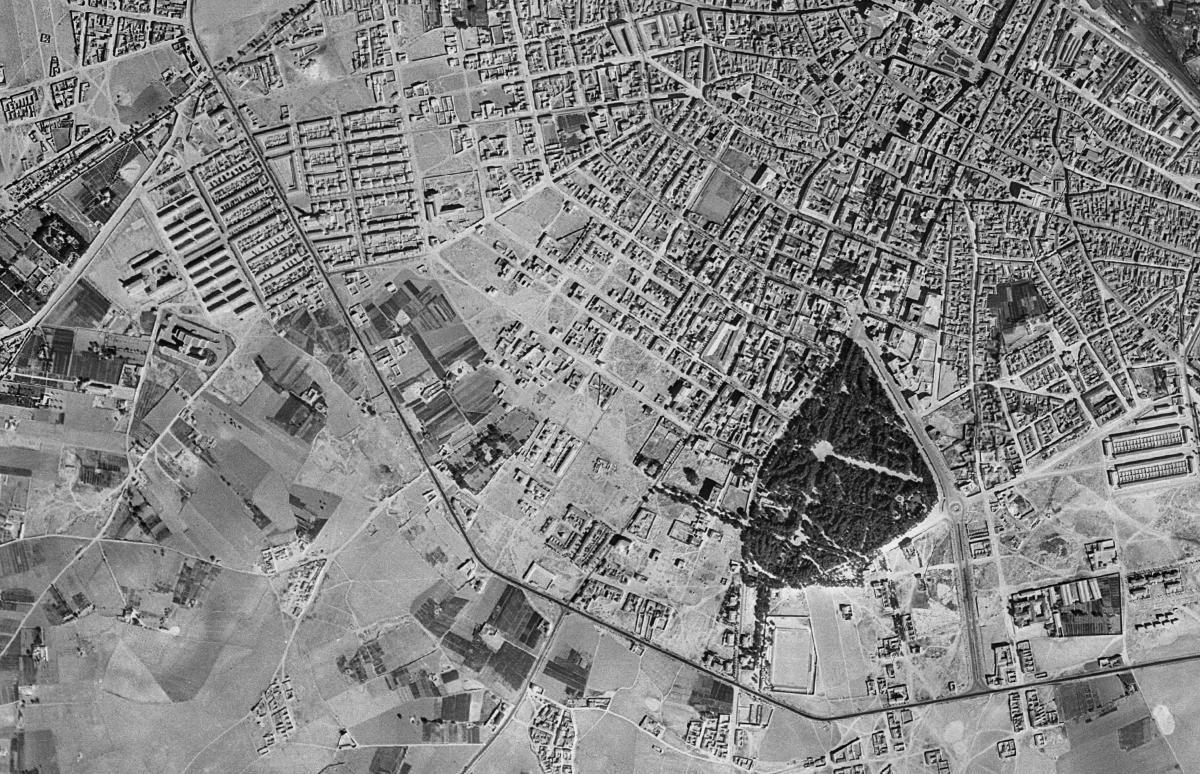 La misma zona en la foto aérea de 1956