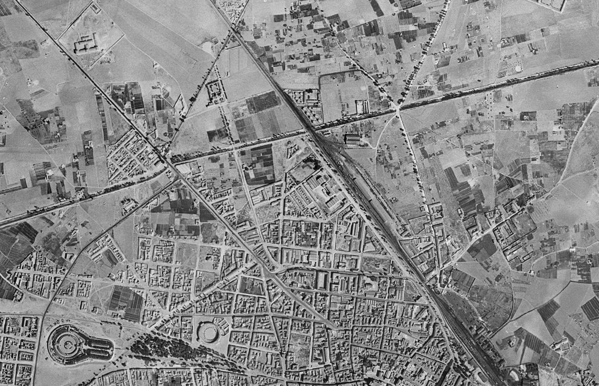 La misma zona en la foto aérea de 1956
