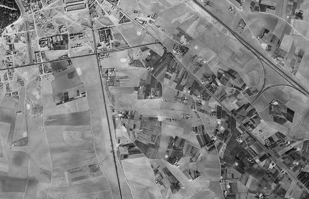 La misma zona en la foto aérea de 1956