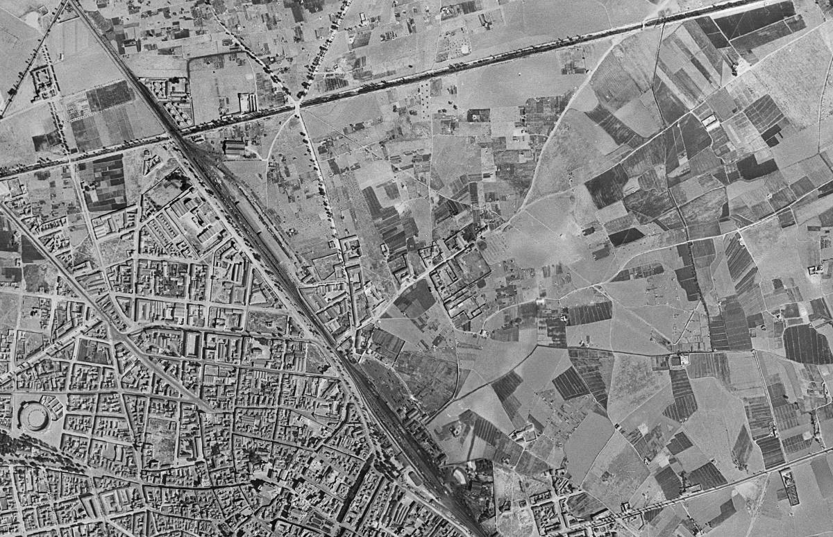 La misma zona en la foto aérea de 1956
