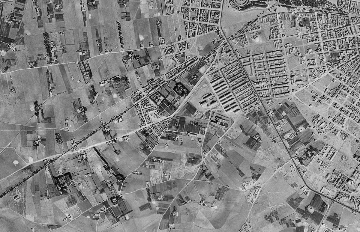 La misma zona en la foto aérea de 1956
