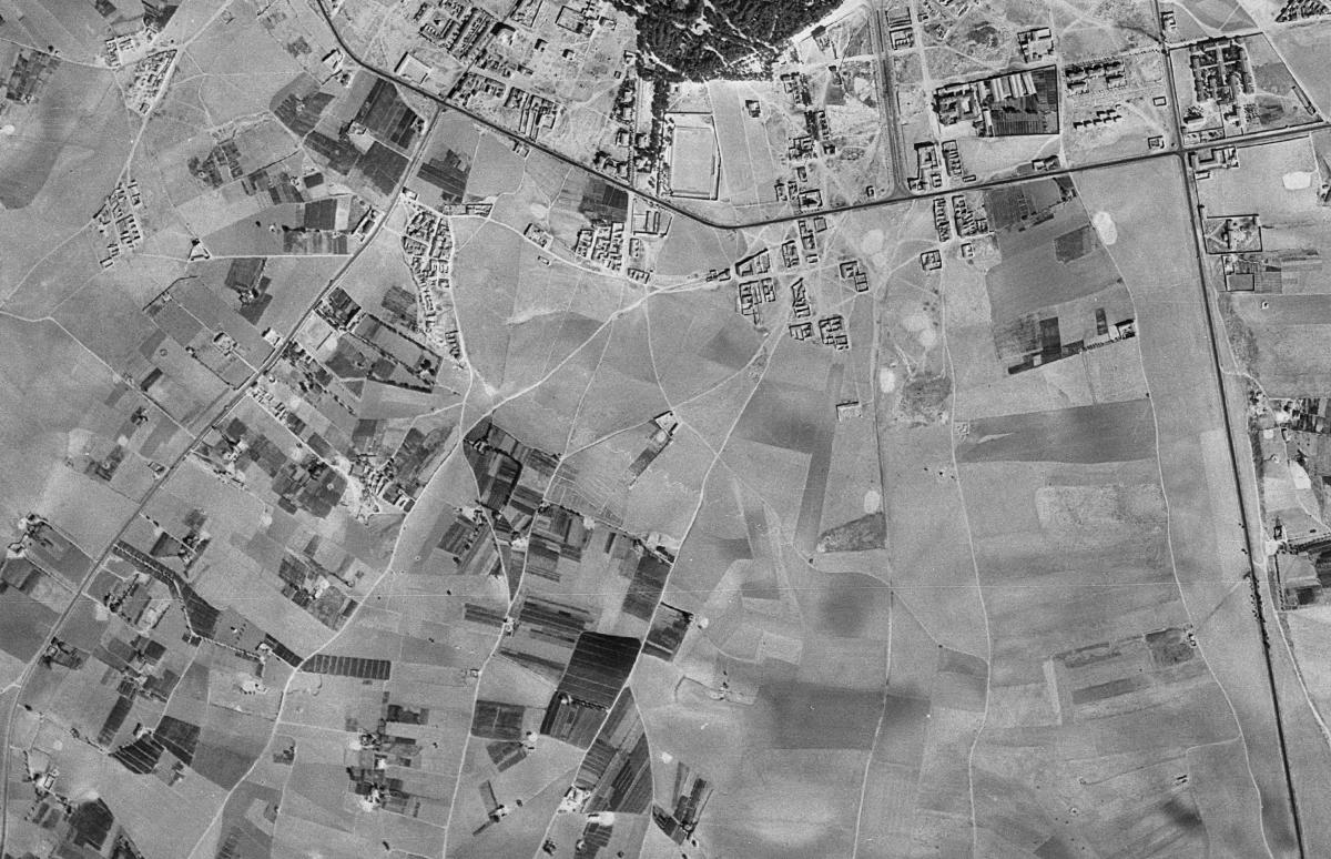 La misma zona en la foto aérea de 1956